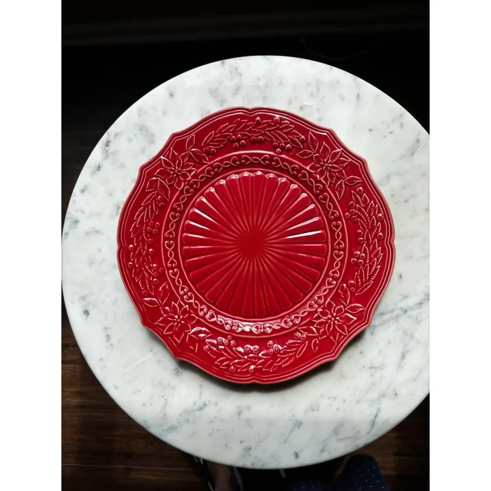Bordallo Pinheiro Portugal Red Poinsettia Holly Charger Plate 12